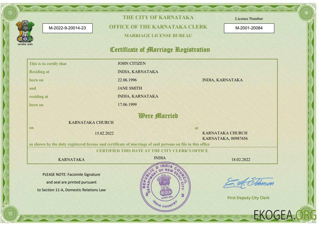 Modèle Word et PDF de certificat de mariage en Inde, entièrement modifiable